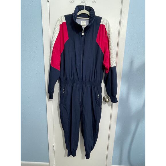 Vintage Luippold Bib Overall Ski Suit US Size 44 Red White Blue Waterproof - Picture 1 of 11